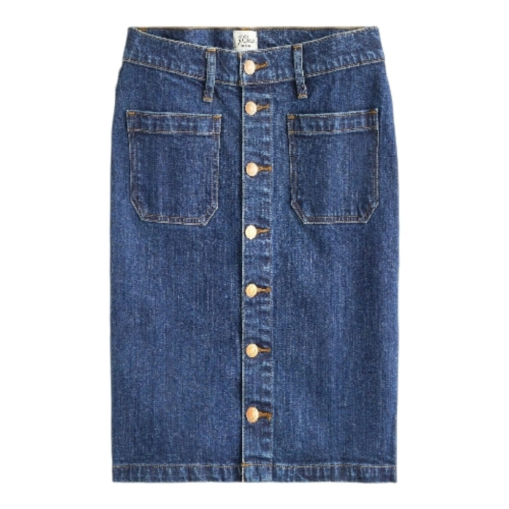 J. Crew Denim Button Front Pencil Jean Skirt Medium Blue Wash Preppy Chic 30